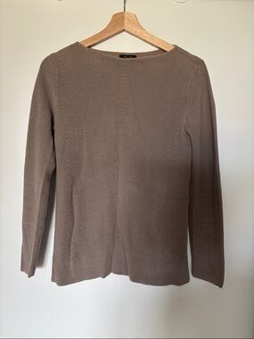 Massimo Dutti 100% cotton Ribbed Crewneck Sweater in Beige Taupe Brown